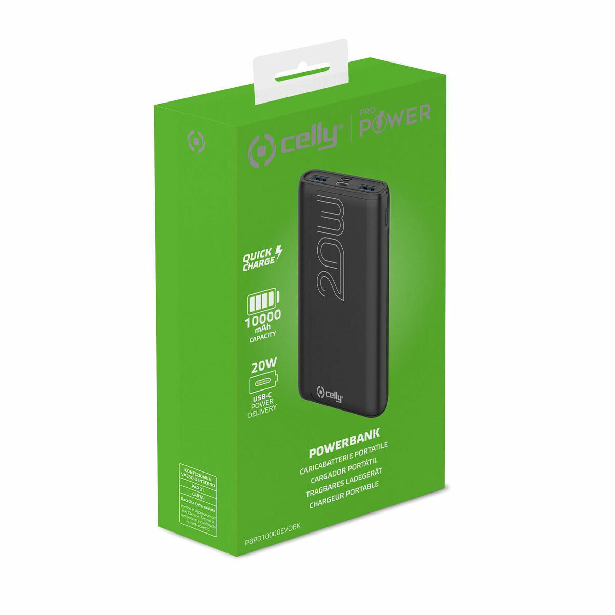 Powerbank Celly PBPD10000EVOBK Black