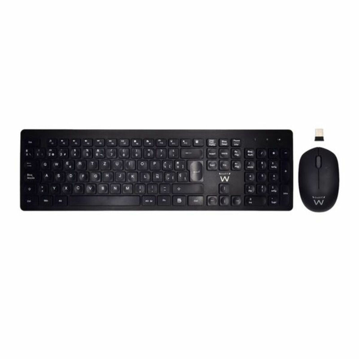 Keyboard and Wireless Mouse Ewent EW3256 2.4 GHz Black Spanish Qwerty QWERTY