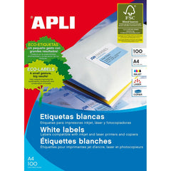 Adhesive labels Apli 1273 100 Sheets 70 x 37 mm White