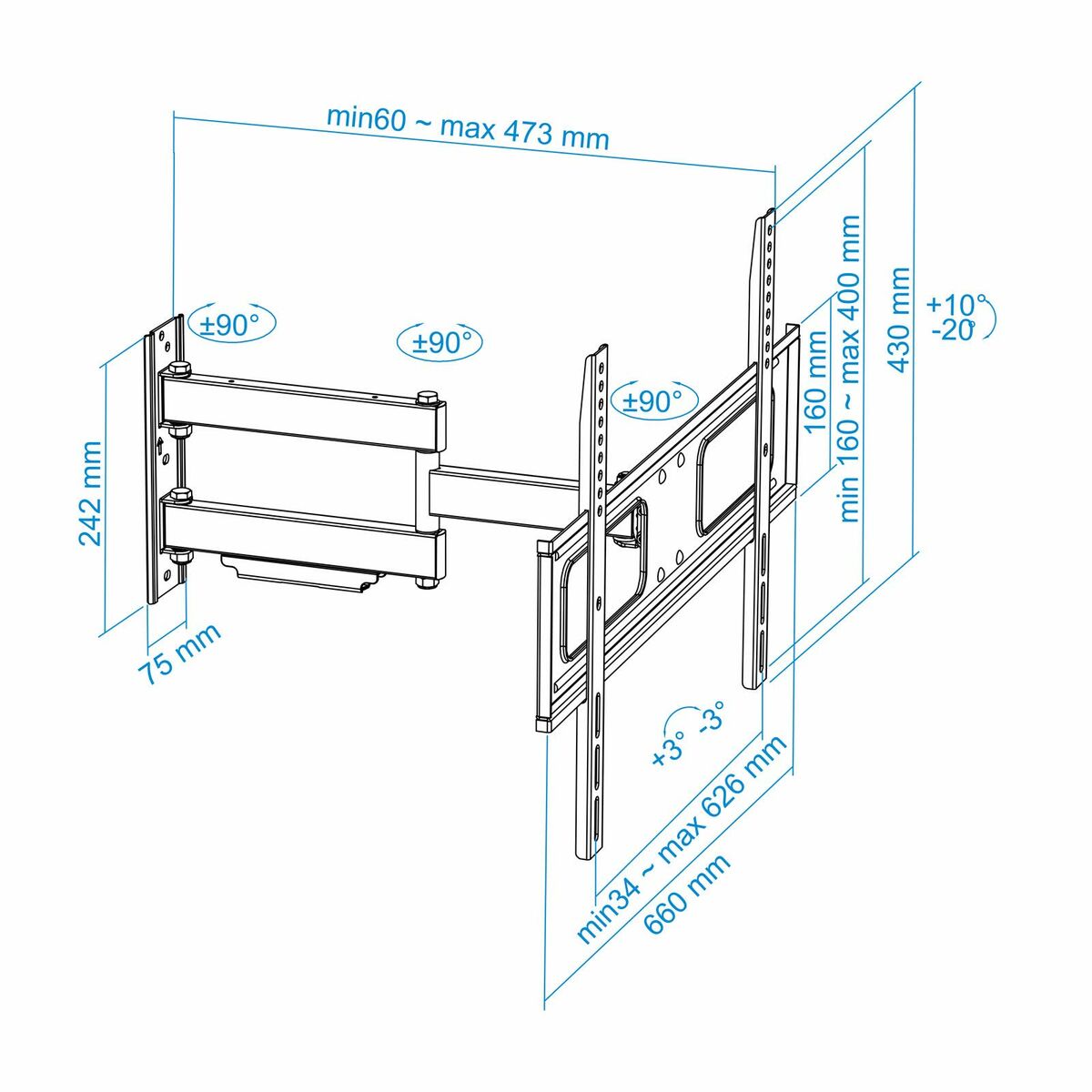 TV Wall Mount with Arm TooQ LP6070TN-B 37"-70"