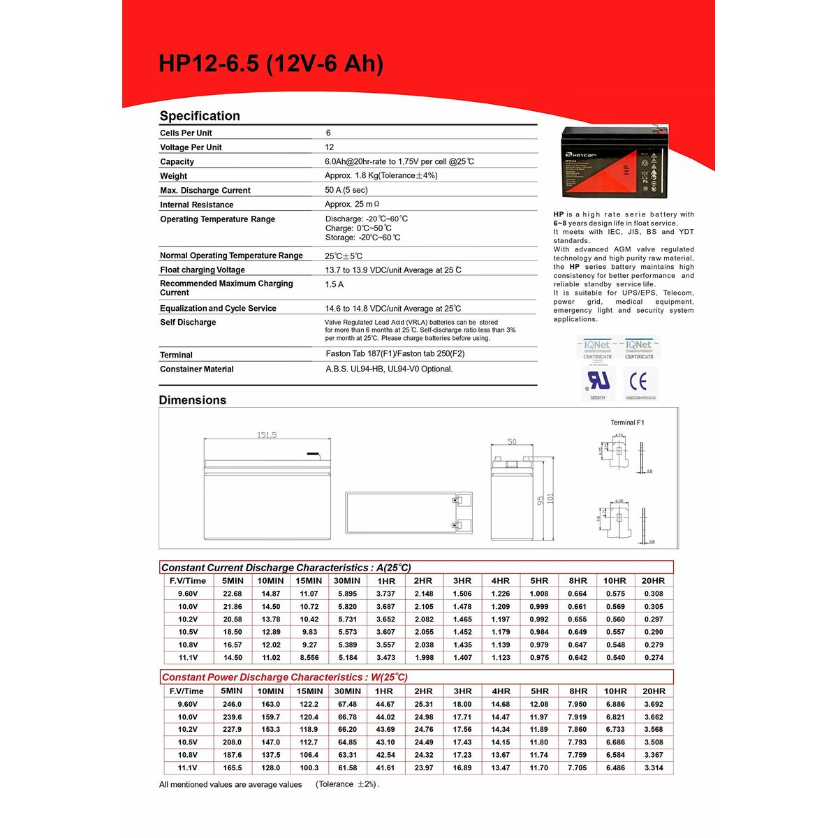 Battery for Uninterruptible Power Supply System UPS Riello BAT 12-6.5