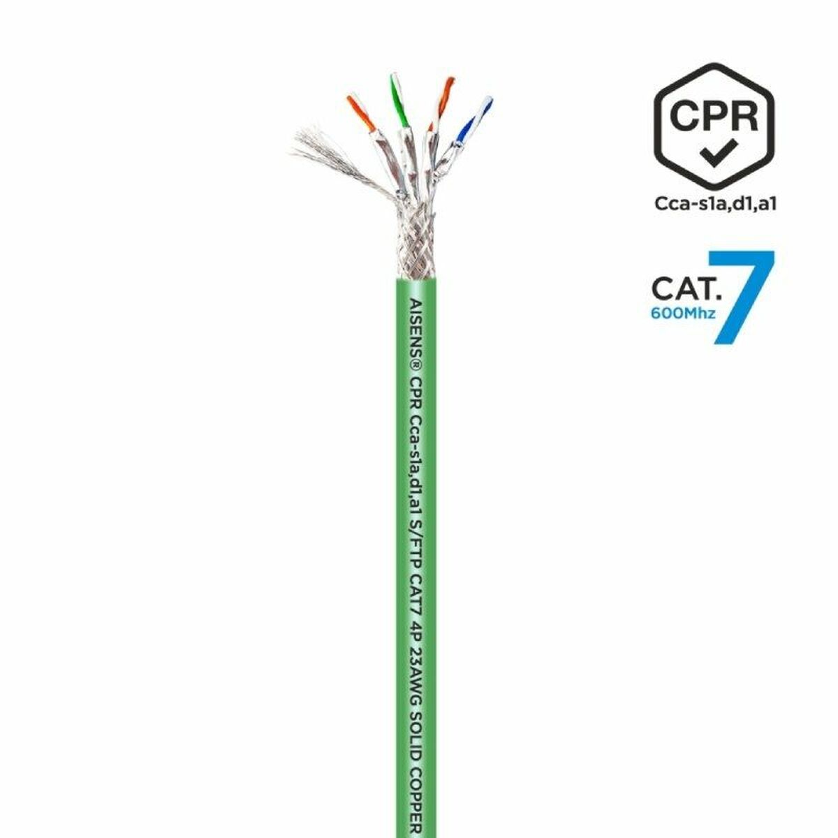 FTP Category 7 Rigid Network Cable Aisens AWG23 Green 500 m