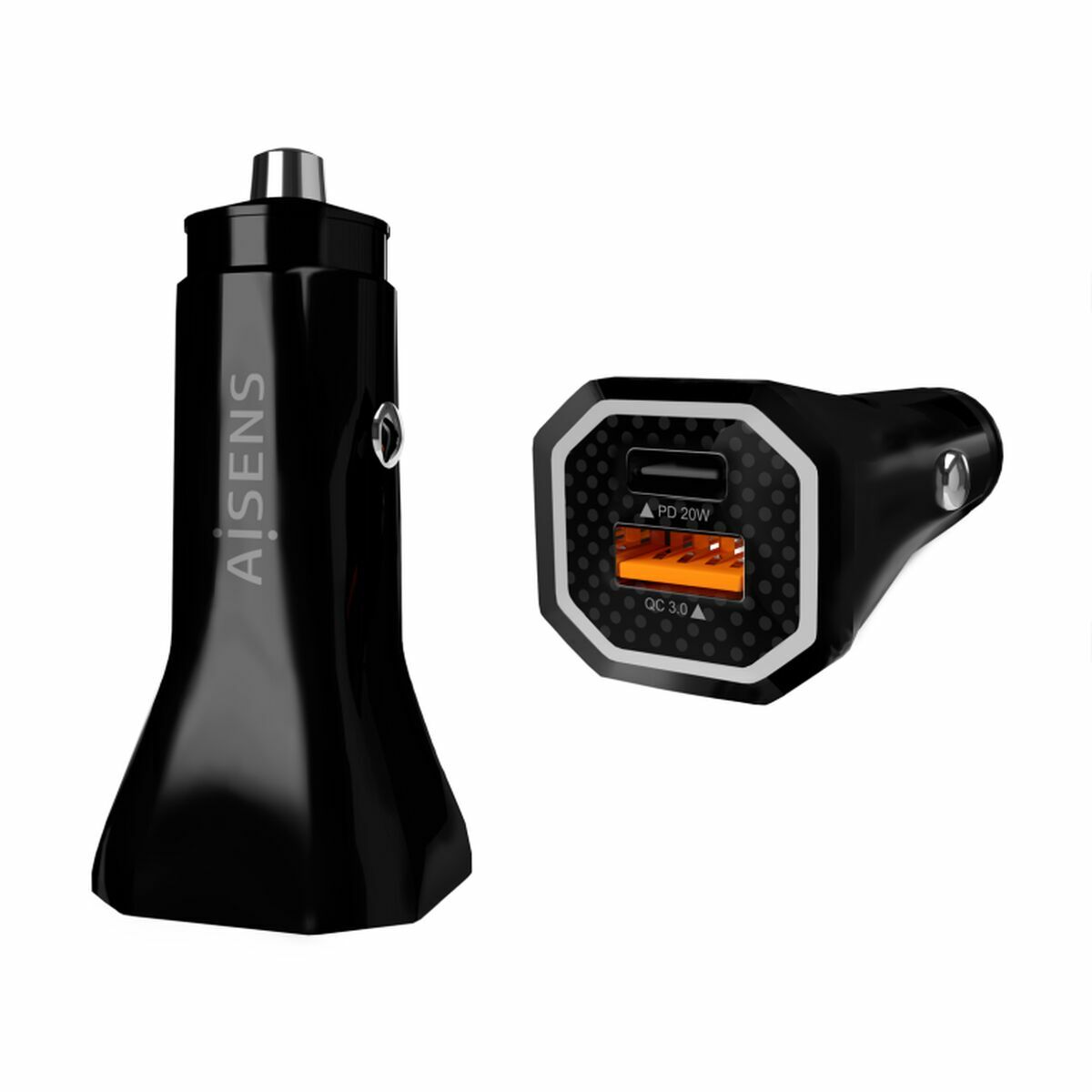 Car Charger Aisens ASCH-CAR2PQC-BK Black