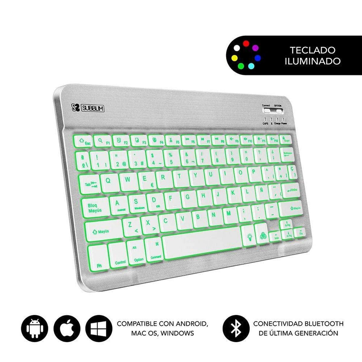 Bluetooth Keyboard Subblim SUB-KBT-SMBL30 Multicolour Silver Spanish Qwerty QWERTY