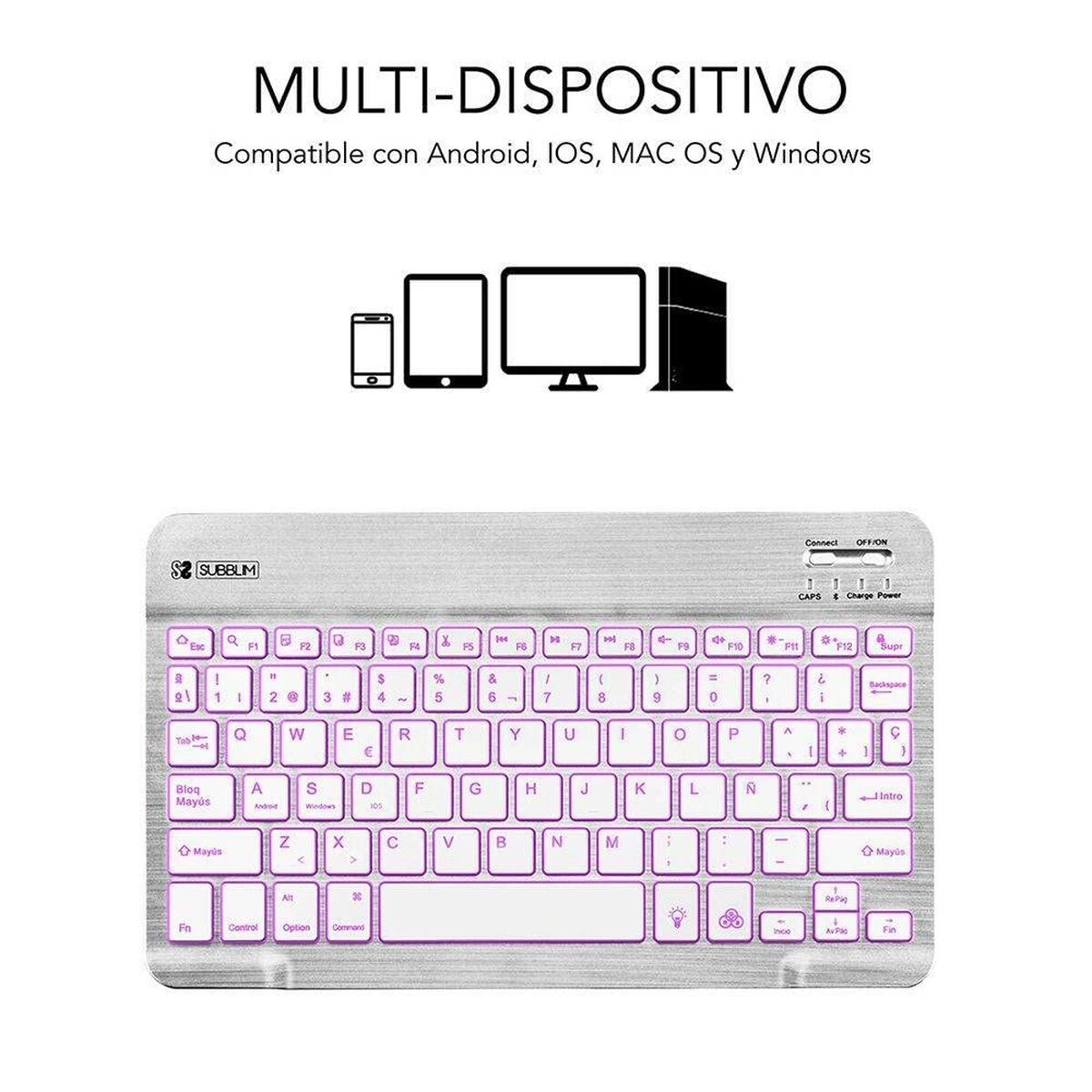 Bluetooth Keyboard Subblim SUB-KBT-SMBL30 Multicolour Silver Spanish Qwerty QWERTY