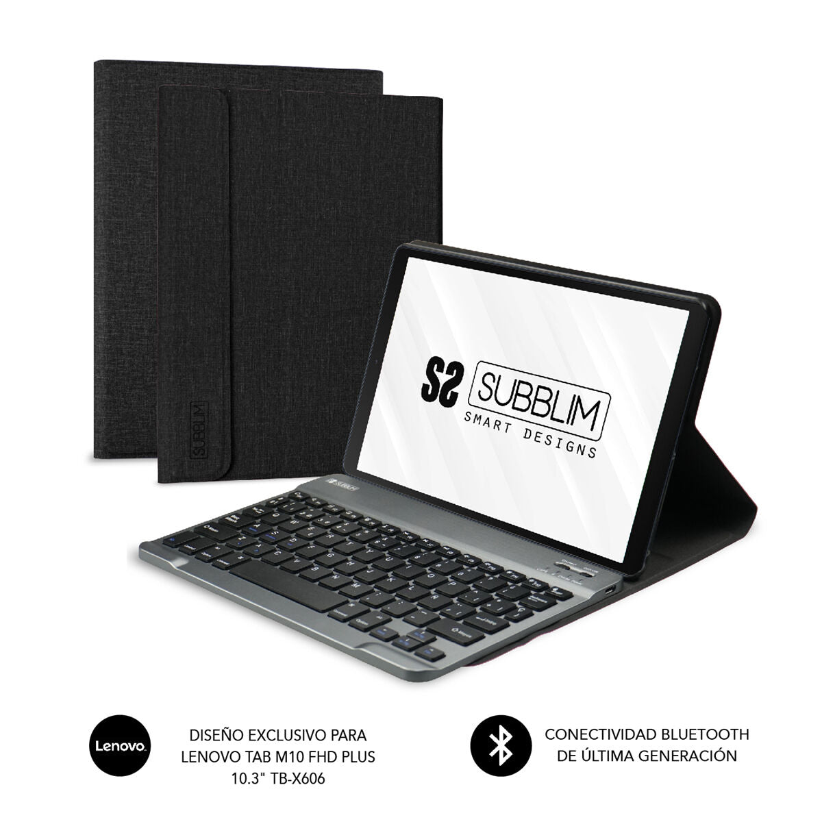 Bluetooth Keyboard with Support for Tablet Subblim SUBKT3BTL200 Black Spanish Qwerty QWERTY