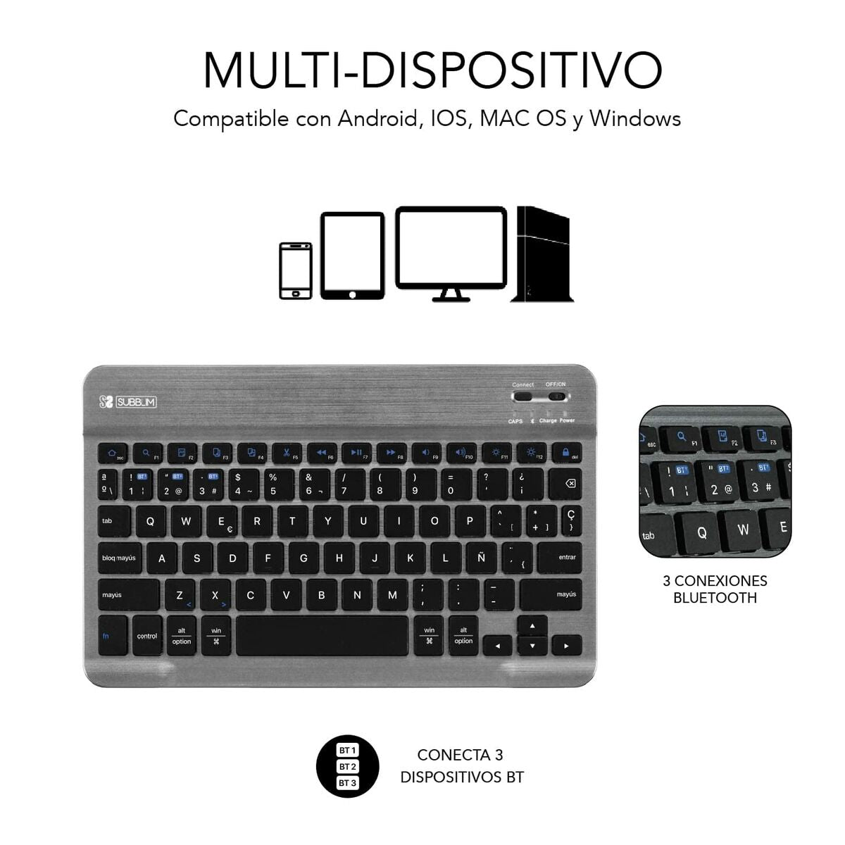 Case for Tablet and Keyboard Subblim SUBKT3BTS055 Black Spanish Qwerty QWERTY