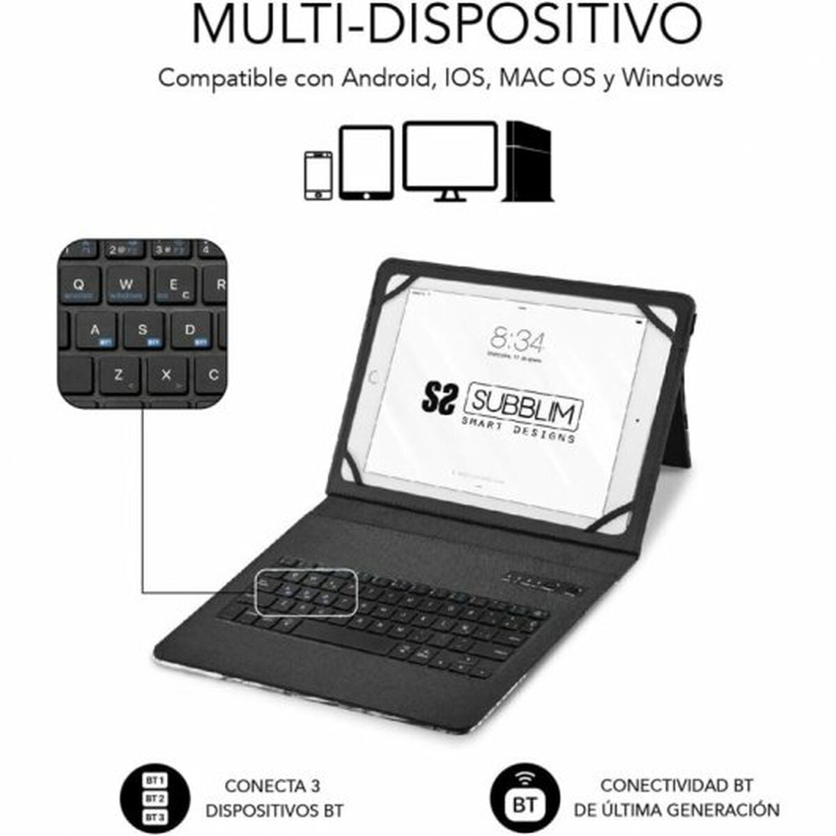 Case for Tablet and Keyboard Subblim SUBKT5-BTTW10 Multicolour Spanish Qwerty