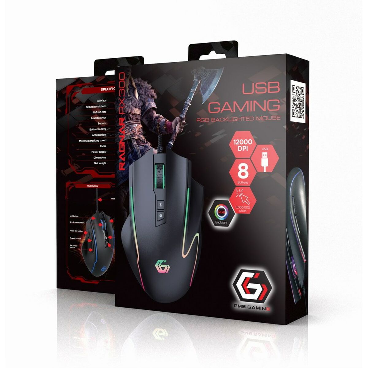 Mouse GEMBIRD MUSG-RAGNAR-RX300 Black 12000 dpi