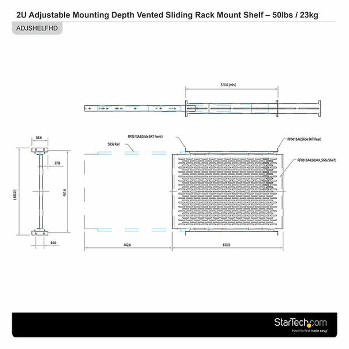 Anti-slip Tray for Rack Cabinet Startech UNISLDSHF19