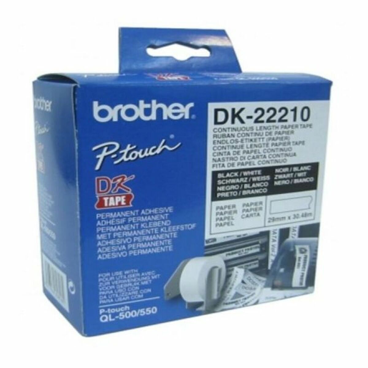 Continuous Paper for Printers Brother DK22210 29 x 30,48 mm White Black 80 g/m² (1 Unit)