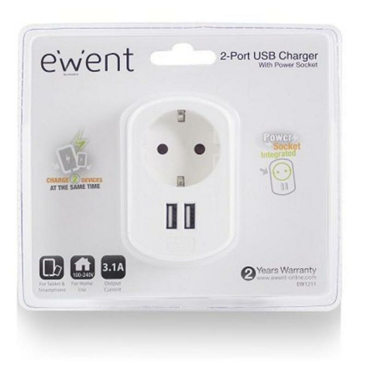 Wall Plug with 2 USB Ports Ewent EW1211 3,1 A