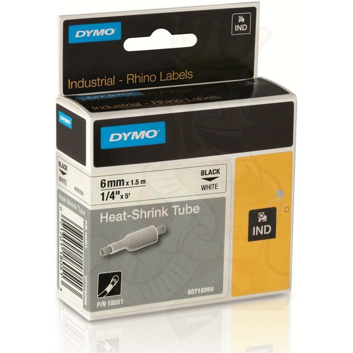 Laminated Tape for Labelling Machines Rhino Dymo ID1-6 White Black 6 x 1,5 mm (5 Units)