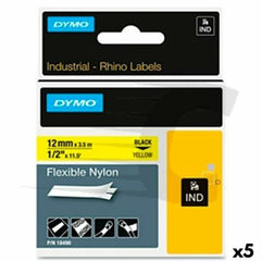 Laminated Tape for Labelling Machines Rhino Dymo ID1-12 Yellow Black 12 x 3,5 mm Self-adhesives (5 Units)