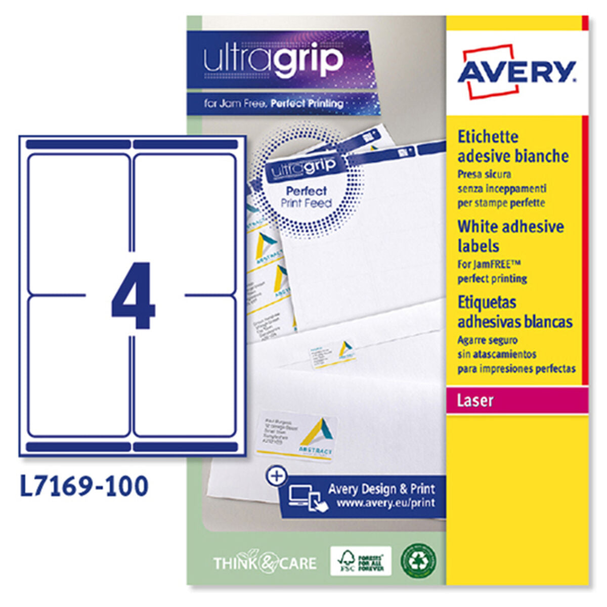 Printer Labels Avery L7169 White 100 Sheets 99,1 x 139 mm (5 Units)